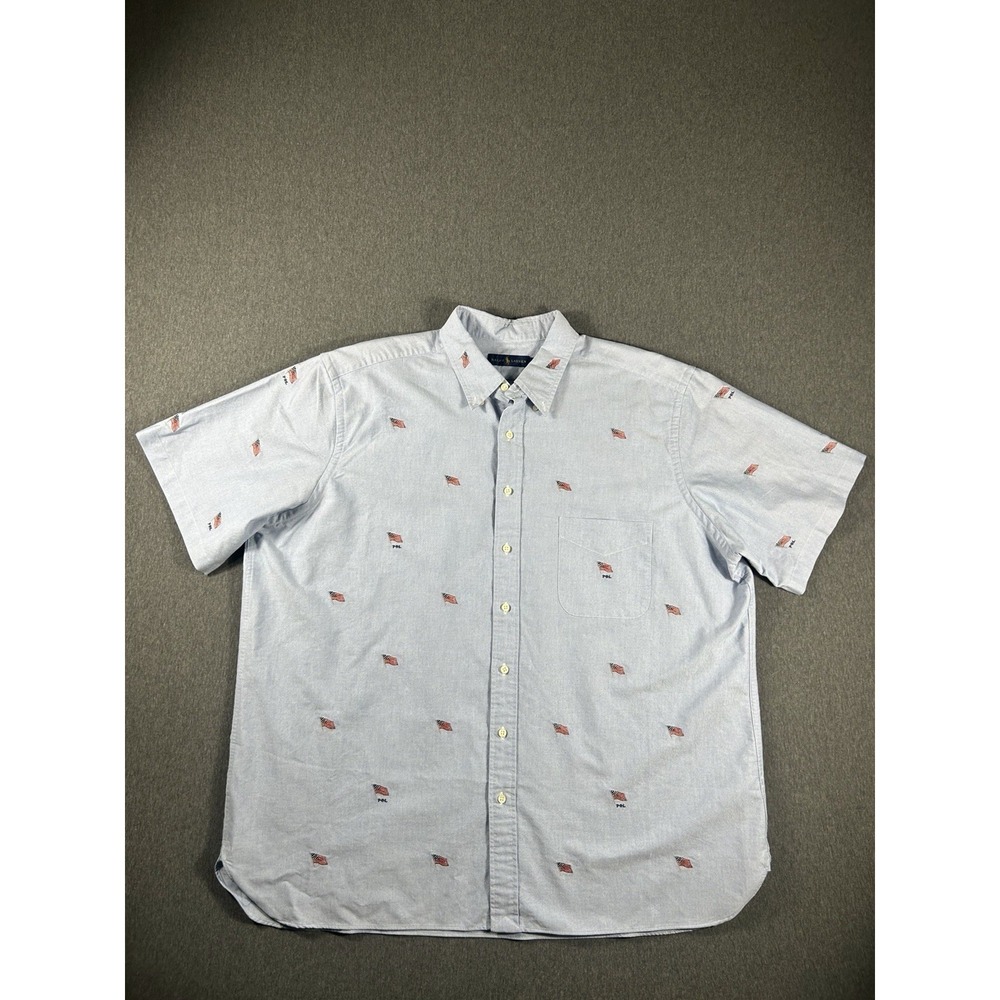 Polo Ralph Lauren Classic Fit Oxford American Flag All Over Embroidered Short Sl